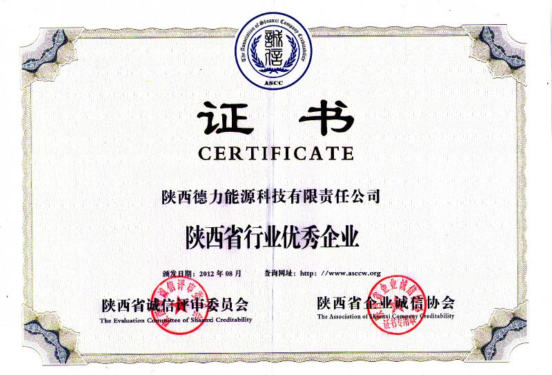 2012年，被陜西省企業(yè)誠(chéng)信協(xié)會(huì)評(píng)為“陜西省行業(yè)優(yōu)秀企業(yè)”